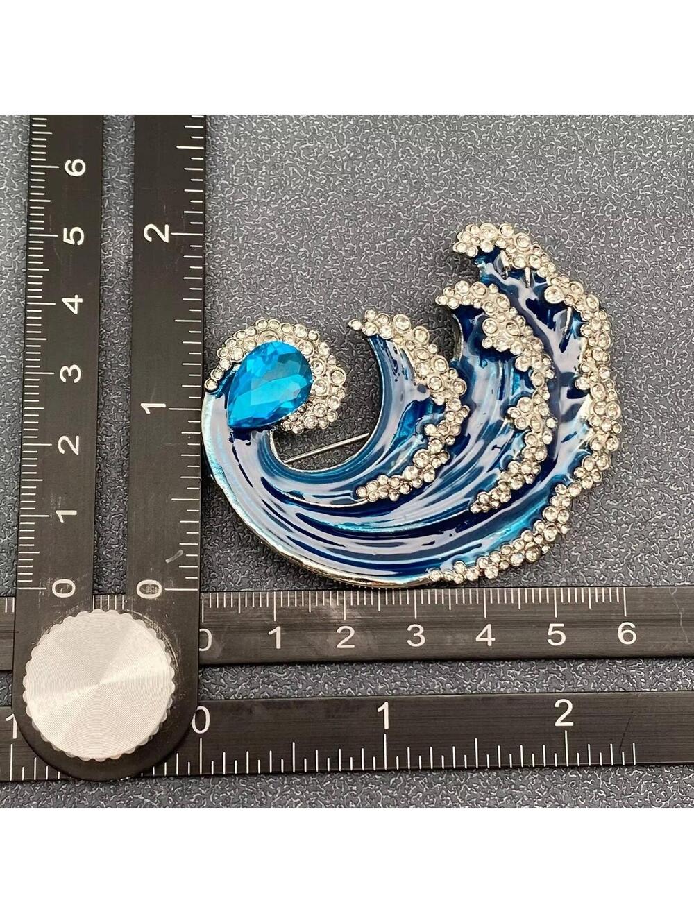 Blue Wave Rhinestone Brooch Pin - Picture 4 of 4